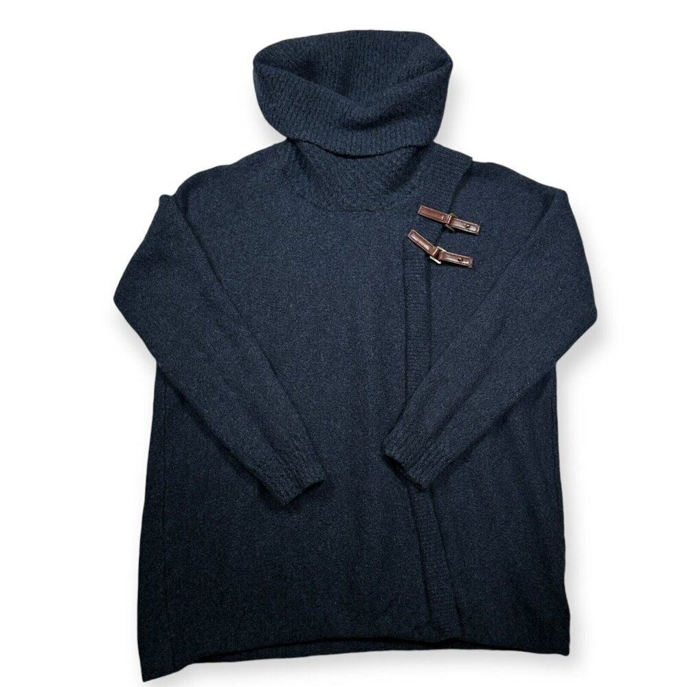 Ellen Tracy Sweater Size S 100% Extra Fine Merino Wool Blue Turtle‎ Neck